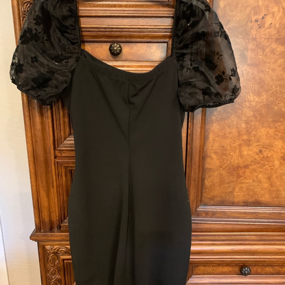 Emerald Sundae Black Body Dress W Sheer Puffy Sleeve Jr Large - Picture 3 of 4